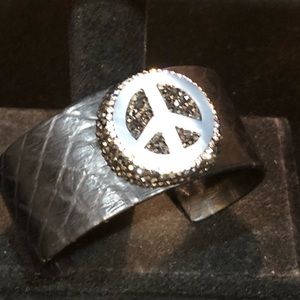 Black Leather MOP Bracelet Bangle Bracelet